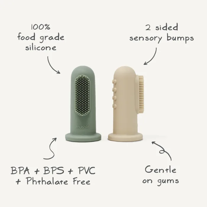 Mushie - Finger Toothbrush - Sand/Blush - Afbeelding 3